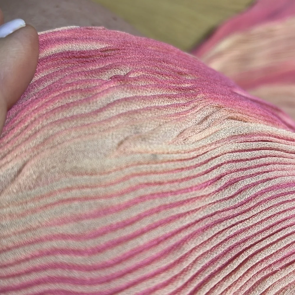 Plisse Peach Pink Cream Scrunch Silk 60” Wrap Around Scarf